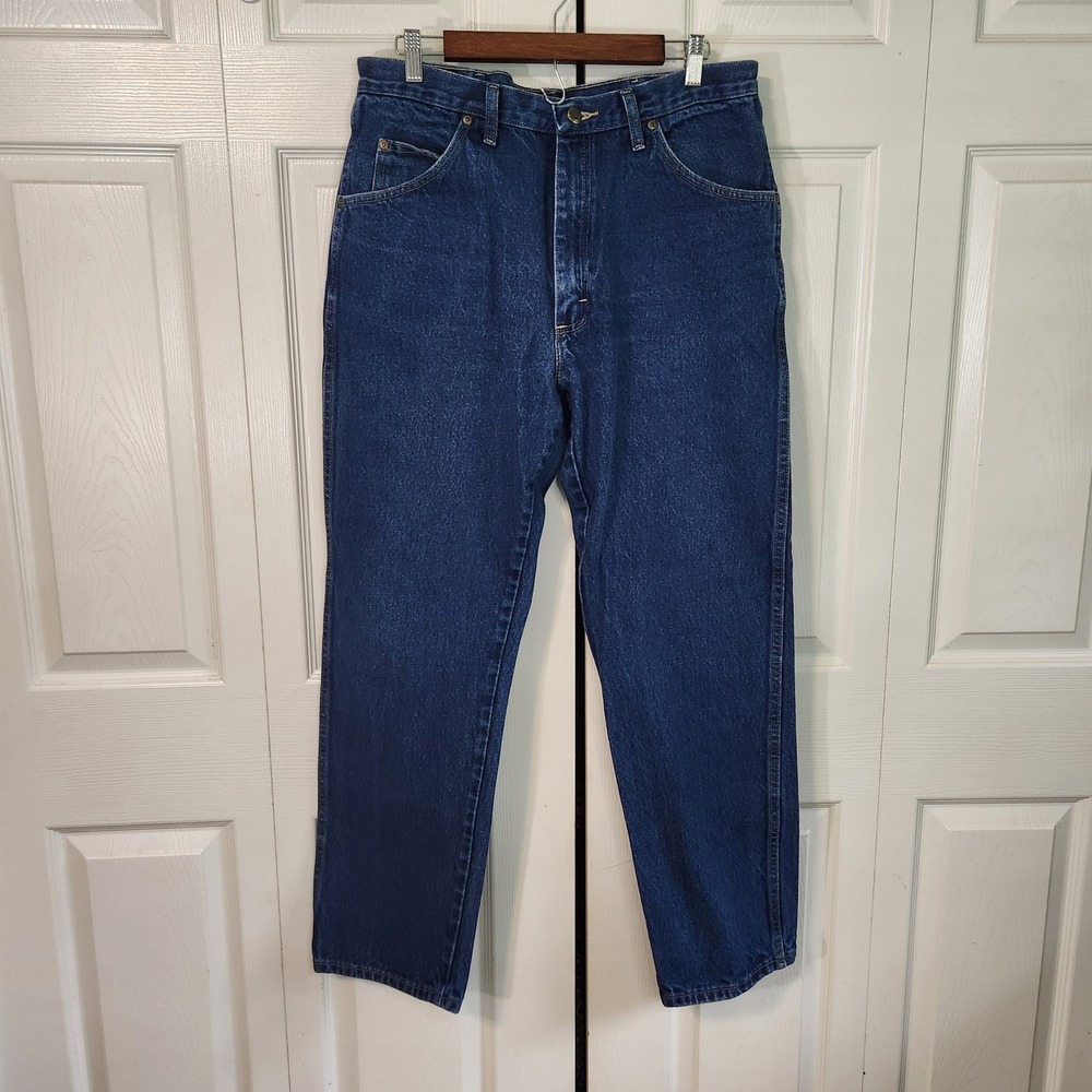 Wrangler Rugged Wear Mens Blue Straight Leg Denim Jeans 36x32 1039902PW Dark